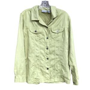 Chicos Light Green Faux Suede Button Up Shacket - Size 1 (Medium) - Light Jacket